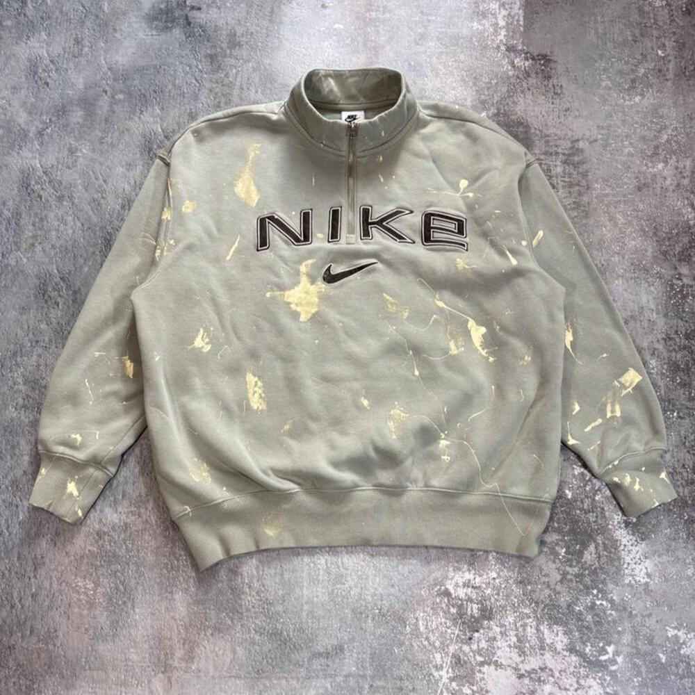 Green Nike Quarter Zip Sweatshirt. Paint Stained Thrashed. Size Medium